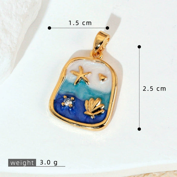 Wholesale Ocean Series Copper Jewelry With Starfish Octopus Animal Zodiac Wave Pattern And Oil Dripping Design For Women
