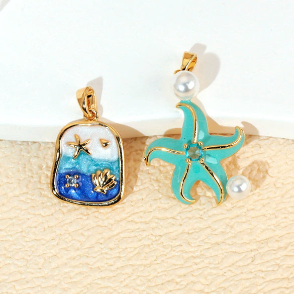 Wholesale Ocean Series Copper Jewelry With Starfish Octopus Animal Zodiac Wave Pattern And Oil Dripping Design For Women