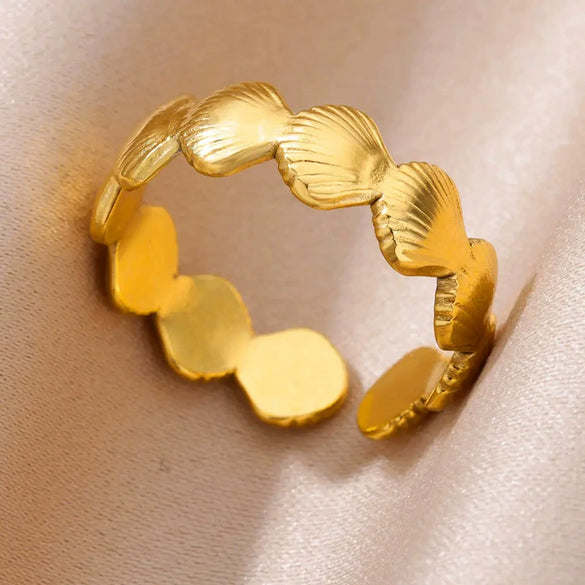 Wholesale Ocean Series Stainless Steel Starfish Shell Ring Jewelry With Electroplating