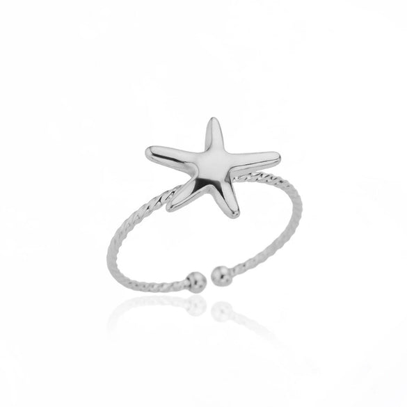Wholesale Ocean Series Stainless Steel Starfish Shell Ring Jewelry With Electroplating