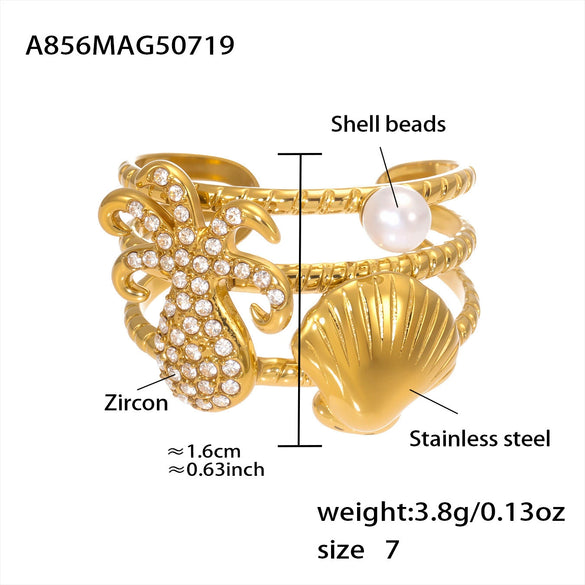 Wholesale Ocean Style Zircon Ring 316L Stainless Steel Star Starfish Octopus Jewelry