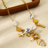 Wholesale Ocean Themed Ins Style Ceramic Conch And Starfish Stainless Steel Pendant Necklace Electroplated With 18K Gold For Women