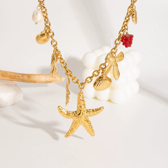 Wholesale Ocean Wind Jewelry Accessories Stainless Steel Pendant With Starfish And Love Design Classic Pattern Vacuum Real Gold Electroplating In Pvd Furnace