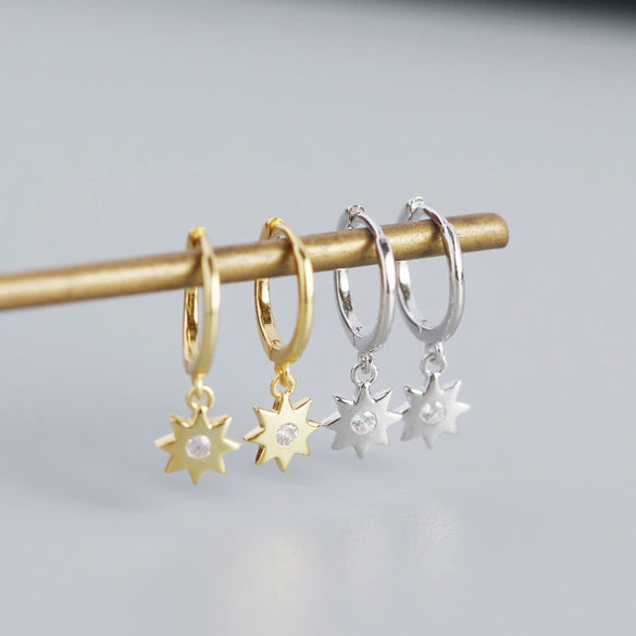 Wholesale Octagonal S925 Sterling Silver Geometric Star Embedded Stacked Earrings For Women With Electroplating
