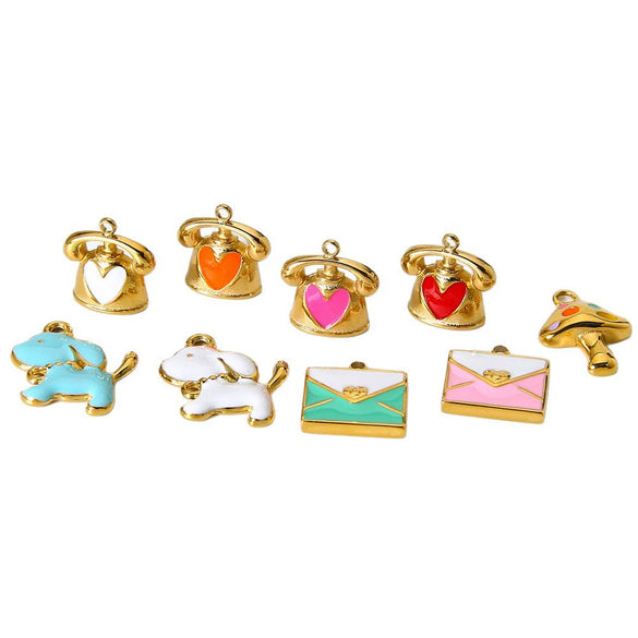 Wholesale Oil Drip Style Envelope Puppy Pattern Stainless Steel Phone Holder Pendant Jewelry Accessories 18K Gold Plated