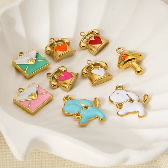 Wholesale Oil Drip Style Envelope Puppy Pattern Stainless Steel Phone Holder Pendant Jewelry Accessories 18K Gold Plated