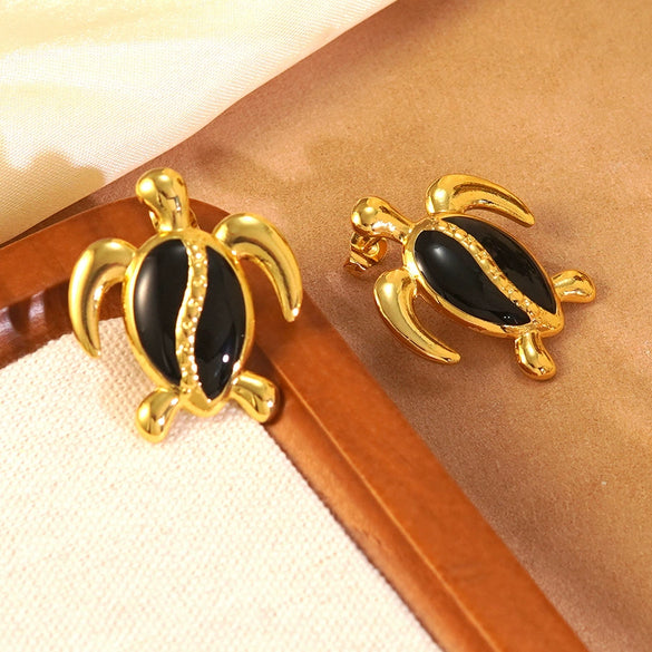 Wholesale Oil Dripping Animal Turtle Earrings Stainless Steel Jewelry For Women