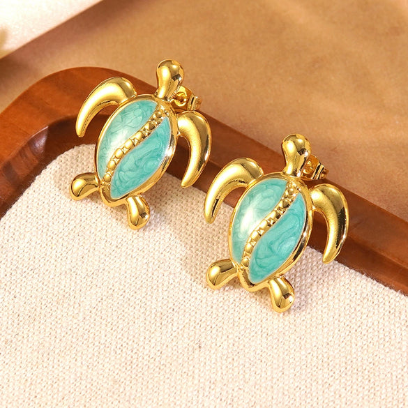 Wholesale Oil Dripping Animal Turtle Earrings Stainless Steel Jewelry For Women