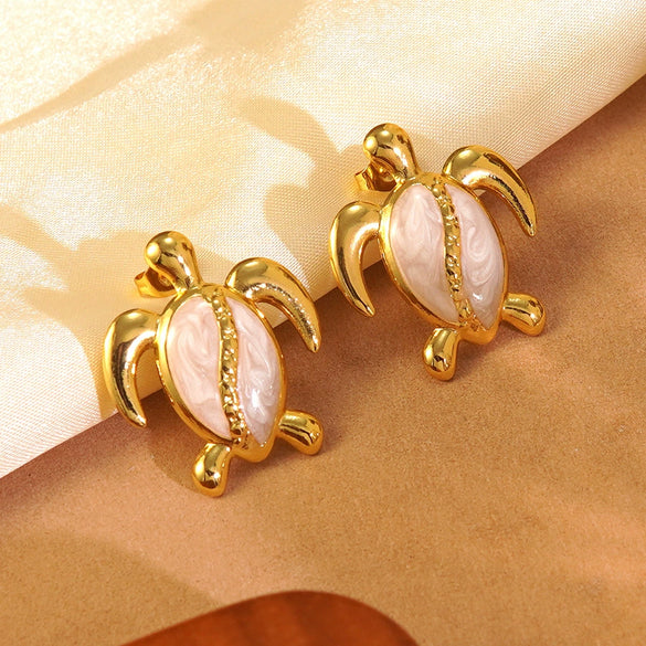 Wholesale Oil Dripping Animal Turtle Earrings Stainless Steel Jewelry For Women