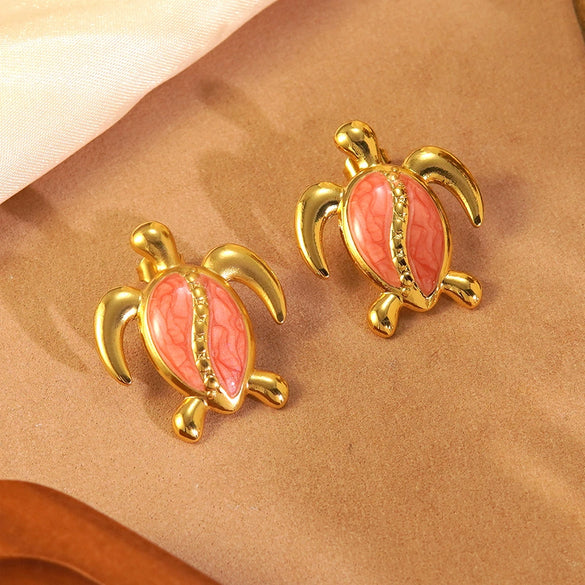 Wholesale Oil Dripping Animal Turtle Earrings Stainless Steel Jewelry For Women