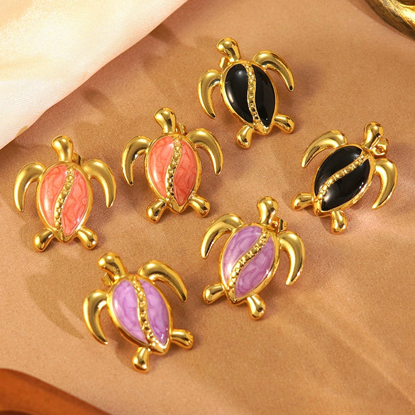 Wholesale Oil Dripping Animal Turtle Earrings Stainless Steel Jewelry For Women