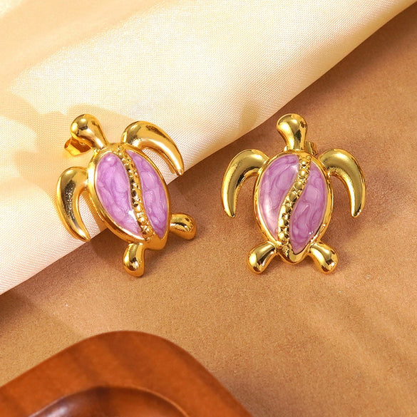 Wholesale Oil Dripping Animal Turtle Earrings Stainless Steel Jewelry For Women
