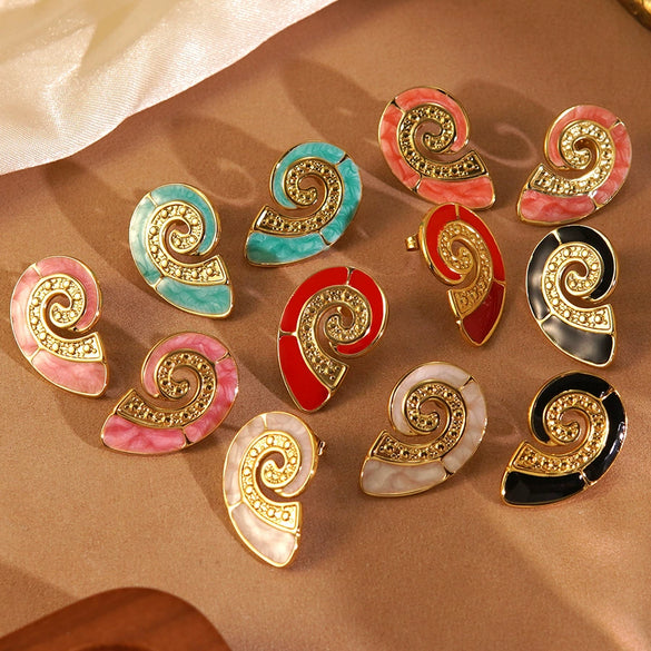 Wholesale Oil Dripping Conch Earrings For Women In Creamy Sweet Girl Style With Animal Zodiac Pattern Made Of 304 Stainless Steel