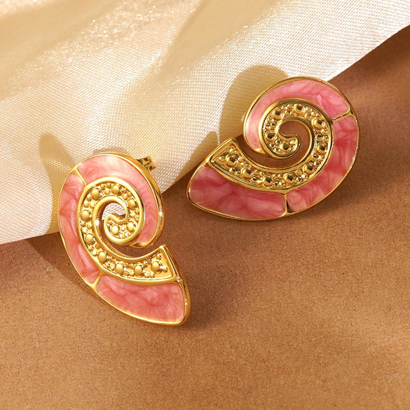 Wholesale Oil Dripping Conch Earrings For Women In Creamy Sweet Girl Style With Animal Zodiac Pattern Made Of 304 Stainless Steel