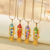 Wholesale Oil Dripping Process Gold Electroplated Stainless Steel Fish Pendant Cross Chain Necklace For Men And Women