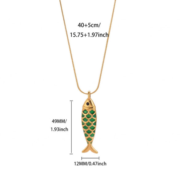 Wholesale Oil Dripping Process Gold Electroplated Stainless Steel Fish Pendant Cross Chain Necklace For Men And Women