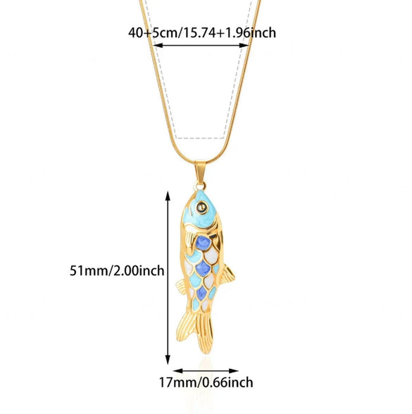 Wholesale Oil Dripping Process Gold Electroplated Stainless Steel Fish Pendant Cross Chain Necklace For Men And Women