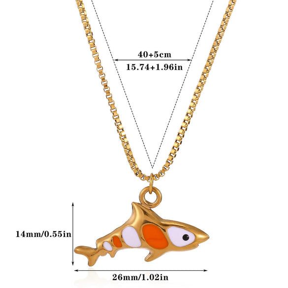 Wholesale Oil Dripping Process Gold Electroplated Stainless Steel Fish Pendant Cross Chain Necklace For Men And Women