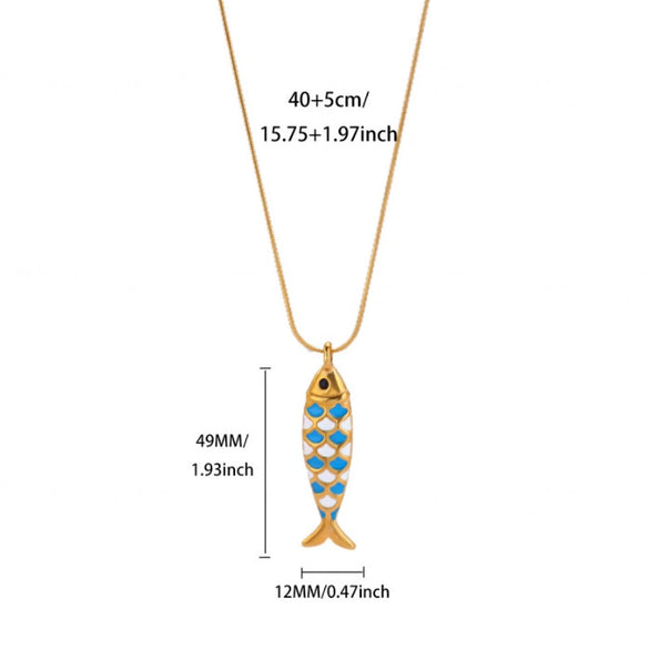 Wholesale Oil Dripping Process Gold Electroplated Stainless Steel Fish Pendant Cross Chain Necklace For Men And Women