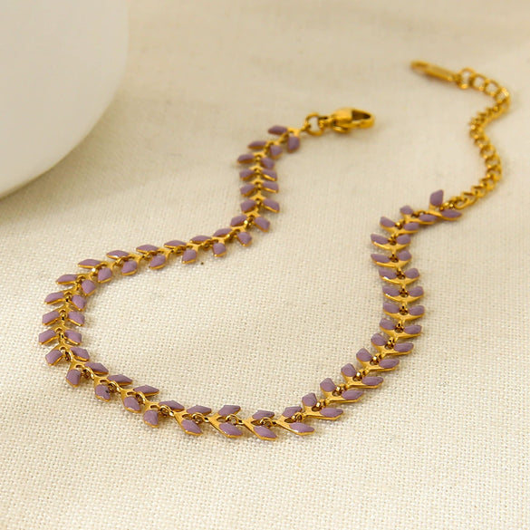 Wholesale Oil Dripping Wheat Ear Chain Stainless Steel Jewelry Necklace Bracelet Anklet For Women