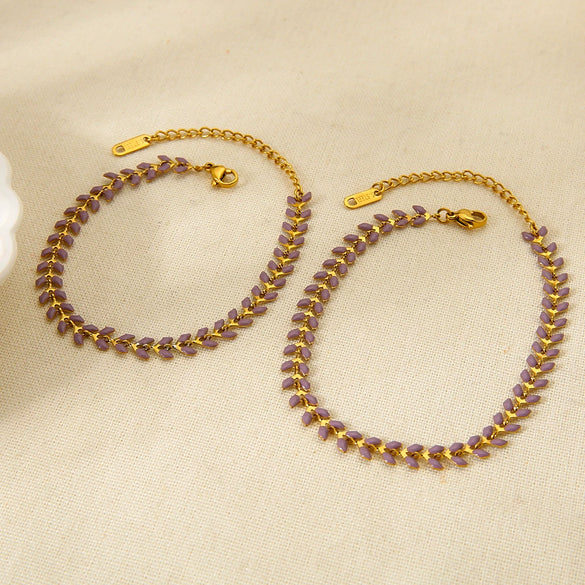 Wholesale Oil Dripping Wheat Ear Chain Stainless Steel Jewelry Necklace Bracelet Anklet For Women