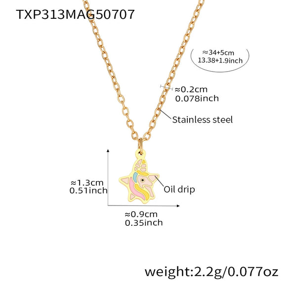 Wholesale Oil Drop Cartoon Rainbow Unicorn Cute Pony Titanium Steel Jewelry Set For Children With Electroplating