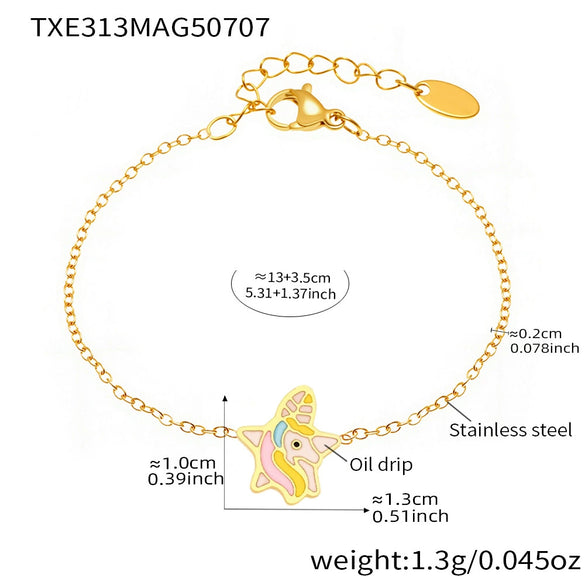 Wholesale Oil Drop Cartoon Rainbow Unicorn Cute Pony Titanium Steel Jewelry Set For Children With Electroplating