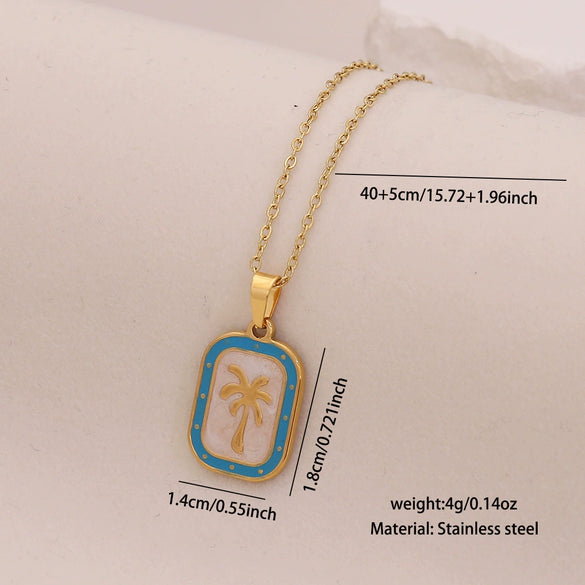 Wholesale Oil Drop Coconut Tree Flower Shaped Pendant Necklace In Stainless Steel With Personalized Plants Flowers Style