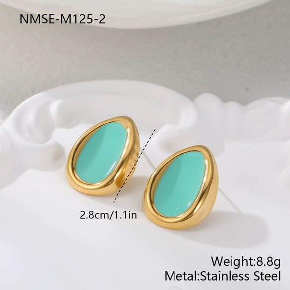 Wholesale Oil Drop Shaped Geometric Stainless Steel Electroplated Earrings For Women