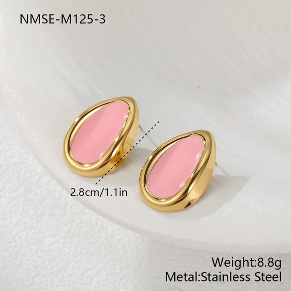 Wholesale Oil Drop Shaped Geometric Stainless Steel Electroplated Earrings For Women