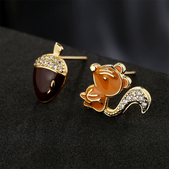 Wholesale Oildrip Zircon Animal Squirrel Pine Cone Earrings Copper Plated Geometric Style