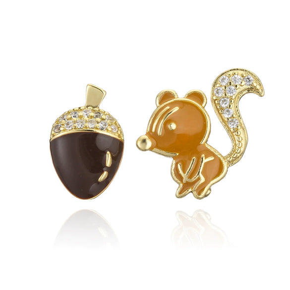 Wholesale Oildrip Zircon Animal Squirrel Pine Cone Earrings Copper Plated Geometric Style