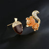 Wholesale Oildrip Zircon Animal Squirrel Pine Cone Earrings Copper Plated Geometric Style