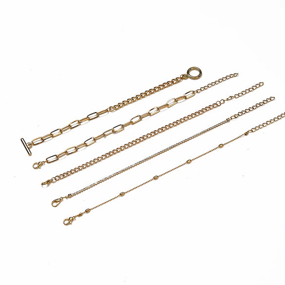 Wholesale Ol Bracelet Retro Trendy O Buckle Multi Layer Diamond Chain Geometric Hollow Round Bead Jewelry Alloy Electroplated