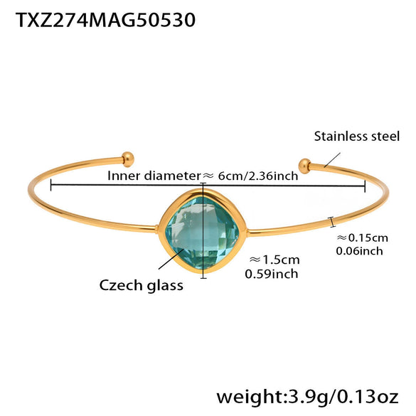 Wholesale Open Bracelet Made Of Stainless Steel And Czech Imported Glass With Geometric Design And Electroplating Process