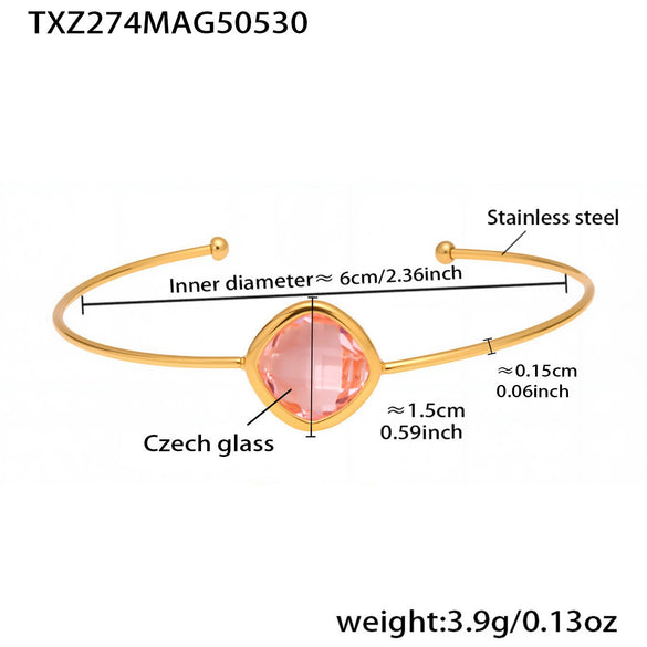 Wholesale Open Bracelet Made Of Stainless Steel And Czech Imported Glass With Geometric Design And Electroplating Process