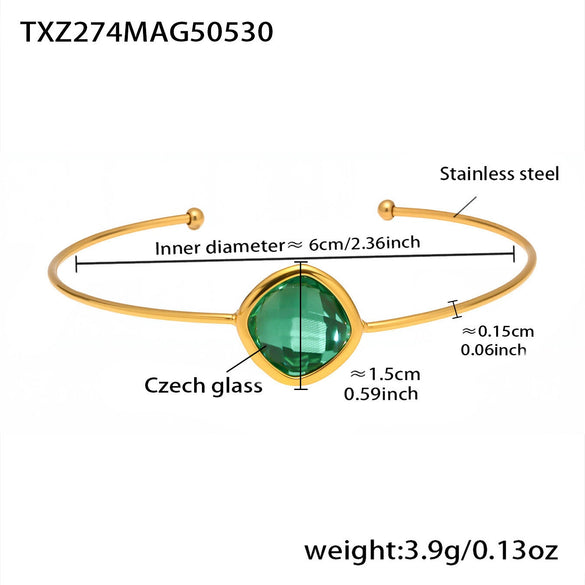 Wholesale Open Bracelet Made Of Stainless Steel And Czech Imported Glass With Geometric Design And Electroplating Process