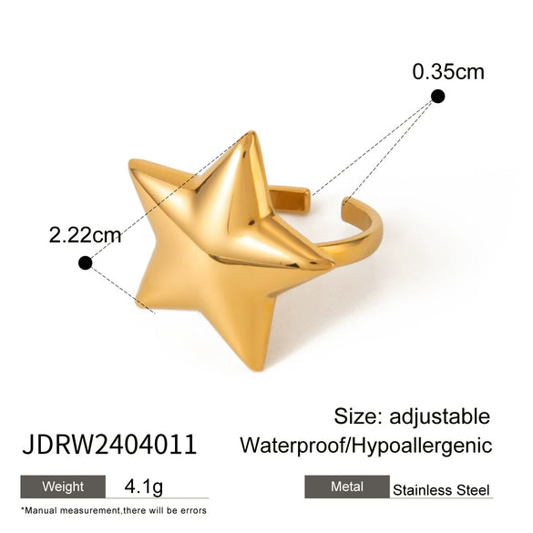 Wholesale Open Ring Stainless Steel Flower Pattern 18K Gold Plated Hand Jewelry
