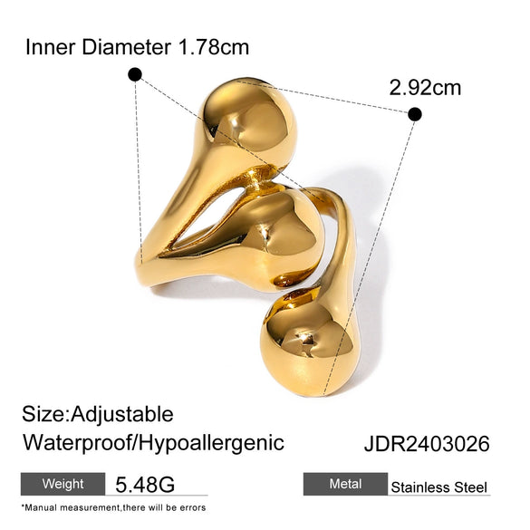 Wholesale Open Ring Stainless Steel Flower Pattern 18K Gold Plated Hand Jewelry