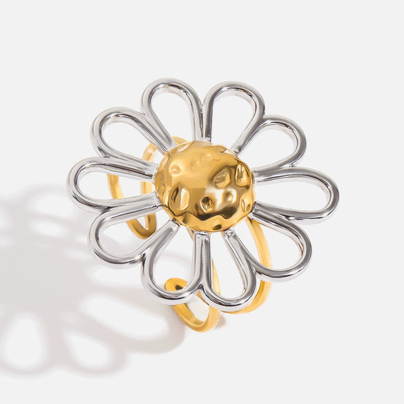Wholesale Open Ring Stainless Steel Geometric Daisy Flower Electroplating For Women