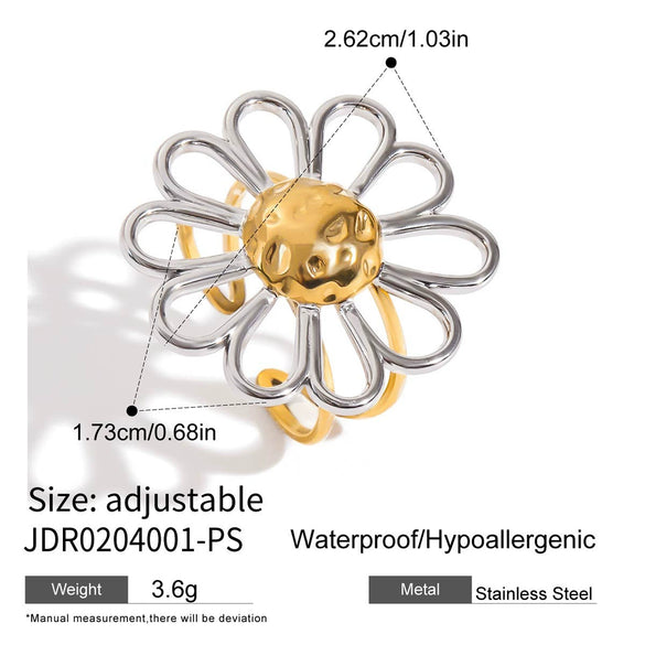 Wholesale Open Ring Stainless Steel Geometric Daisy Flower Electroplating For Women