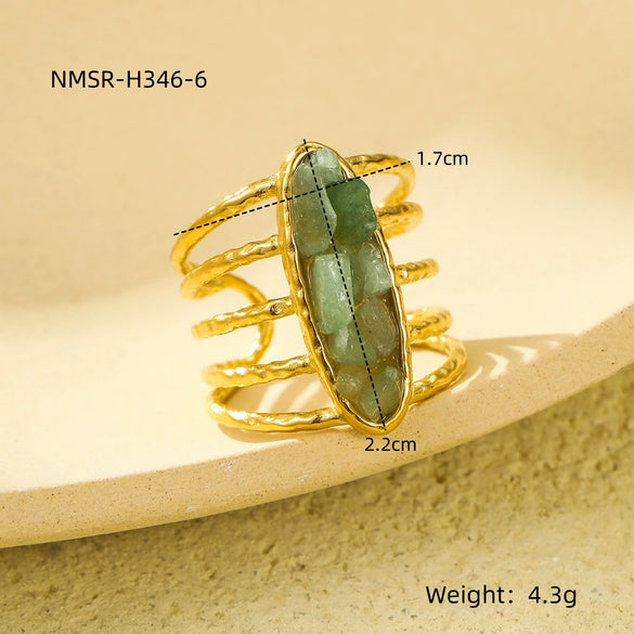 Wholesale Open Ring Titanium Steel Electroplated Natural Stone Inlaid Geometric Light Luxury Style