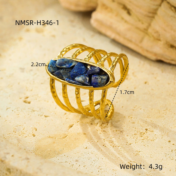Wholesale Open Ring Titanium Steel Electroplated Natural Stone Inlaid Geometric Light Luxury Style