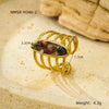 Wholesale Open Ring Titanium Steel Electroplated Natural Stone Inlaid Geometric Light Luxury Style