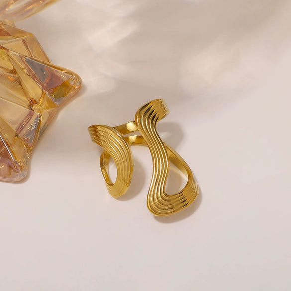 Wholesale Open U Shaped Geometric Stainless Steel Ring With Electroplating For Women In Ins Style
