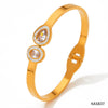 Wholesale Opening Spring Bracelet For Women Stainless Steel Retro Style With Colored Zircon Electroplated