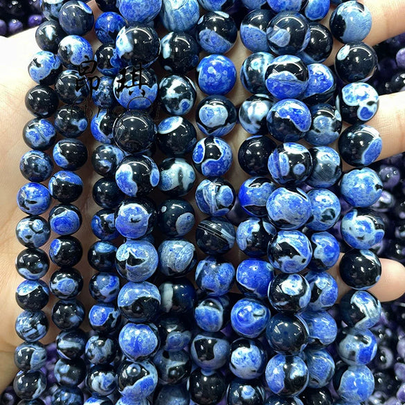 Wholesale Optimized Agate Round Loose Beads For Necklace Accessories Natural Twocolor Fire Agate With Killer Whale Pattern