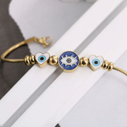 Original Design Devil's Eye Insect Waves Titanium Steel Enamel Artificial Gemstones 18k Gold Plated Bracelets