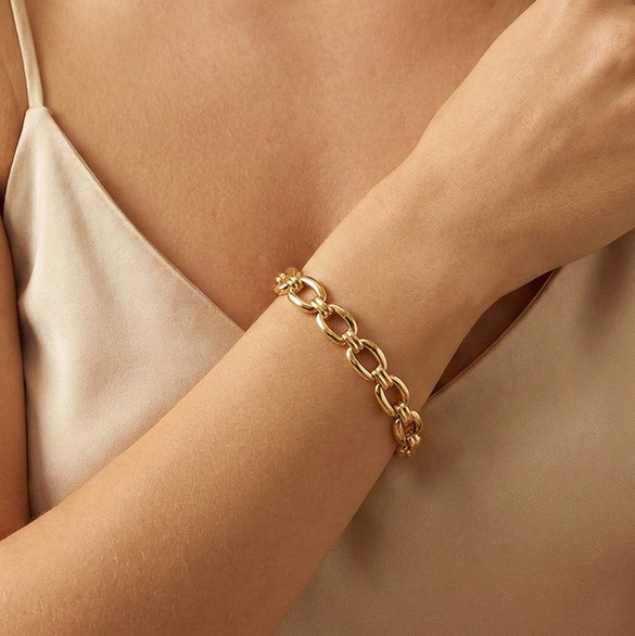Wholesale Original Design Geometric Real Gold Plated Stainless Steel Cuban Chain Bracelet For Women