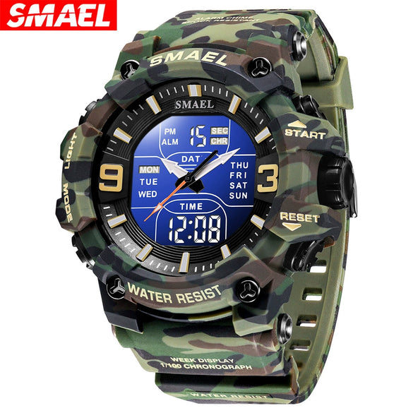 Wholesale Outdoor Waterproof Resin Pu Multifunctional Round Electronic Wristwatch For Men With Camouflage Luminous Style